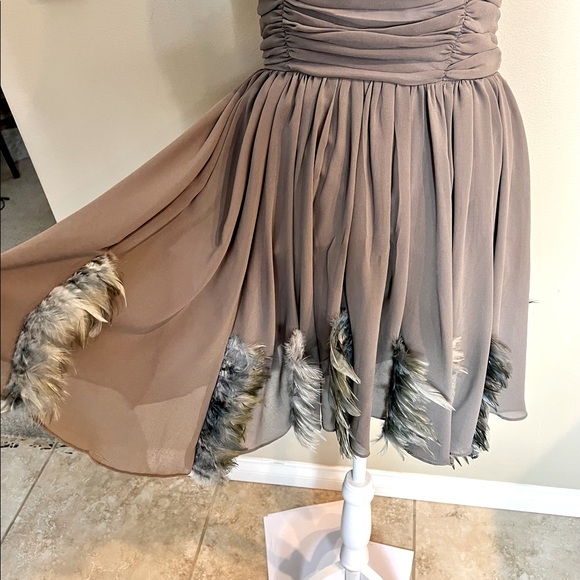 Gray TWELVE by TWELVE Short Dress W Blue Gray Feathers on Skirt! Size 4 - Picture 4 of 13